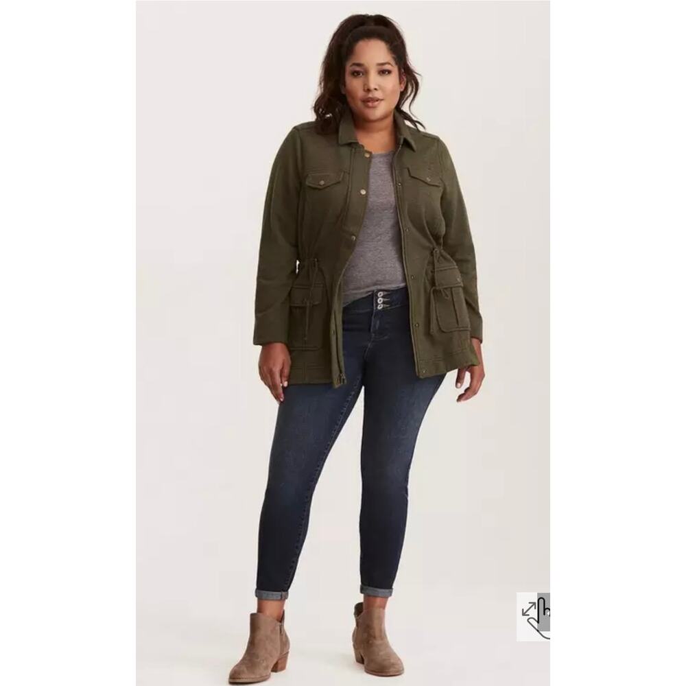 Torrid french terry knit utility zip shirt jacket shacket snap pockets plus 2X - Picture 2 of 10